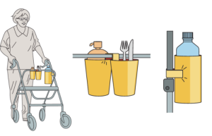 Porte bouteille et porte couverts pour déambulateur
